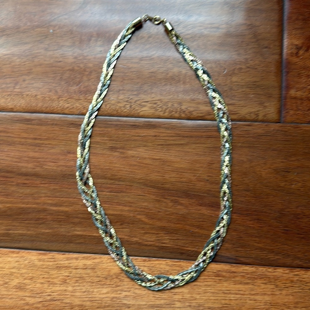 Vintage Five-Strand Braided Herringbone Chain Necklace Silver, Rose Gold, Gold